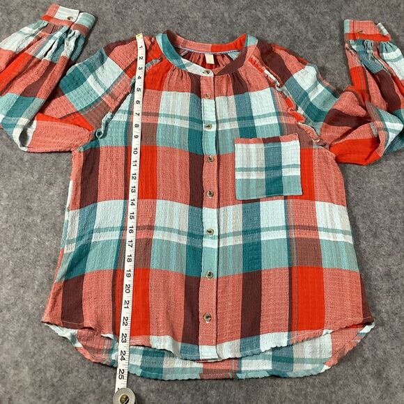 Anthropologie Pilcro Breezy Button Down Bohemian Plaid Buffalo Top Blouse Small - Picture 13 of 16